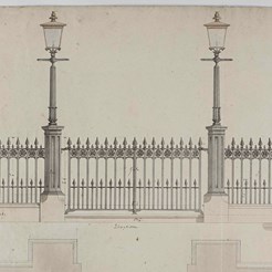 Plan of railing and gateway and elevation and section of part of railing (RCSEd8/2/2/77)