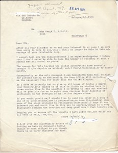 Final letter from Giorgio Szymanski to John Orr, 1939 (SOM 5/2/3/5)